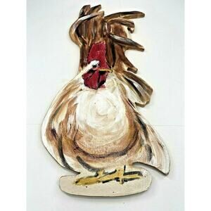 Large Wooden Japanese Bantam Rooster Chicken Hand Crafted Painted Sign 19 x 8.5"